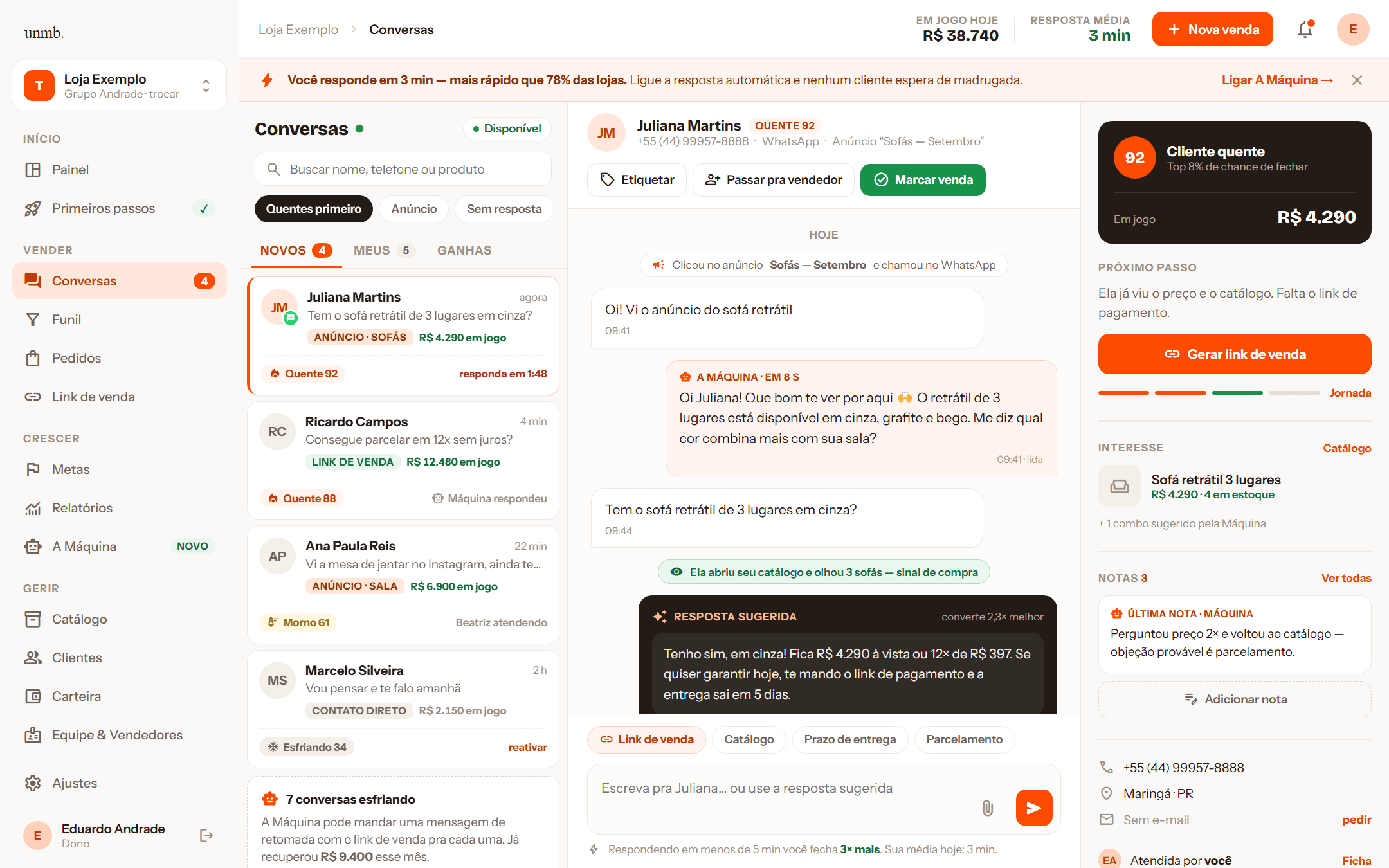 Todas as conversas do time num lugar só.